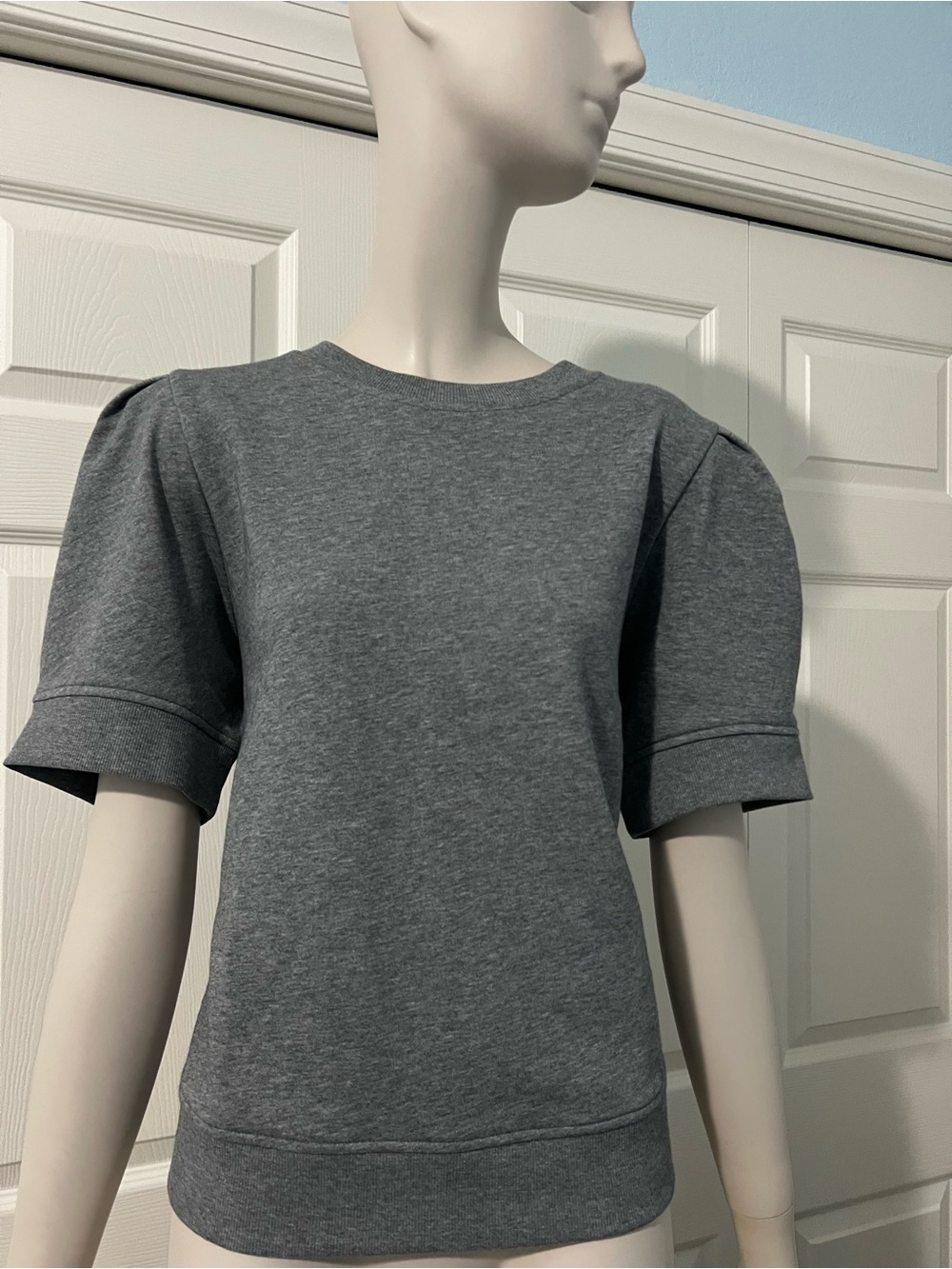 Free People Heather Gray Puff-Sleeve Sweatshirt
